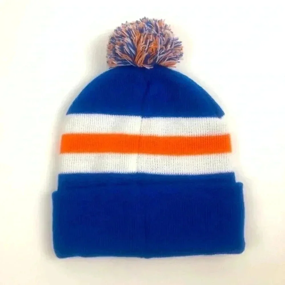 Nicks Blue/Orange/White Cuffed Pom Knit Cap/Beanie